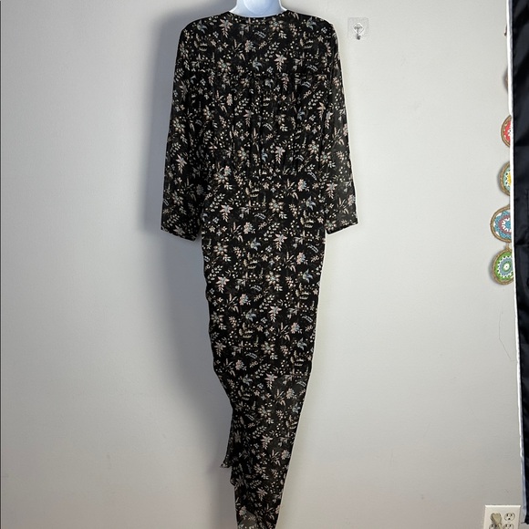 Veronica Beard Merrill Drawstring Midi Dress Black Floral Size 6 Ruched Silk - Picture 14 of 16